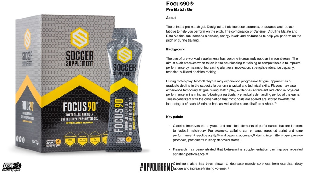Soccer Supplement - Focus90 Pre-match Gel (Pack of 10)