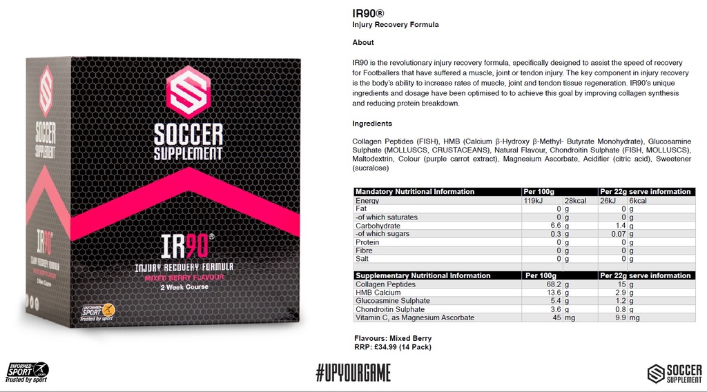 Soccer Supplement - IR90 Injury Recovery Formula (Pack of 14)