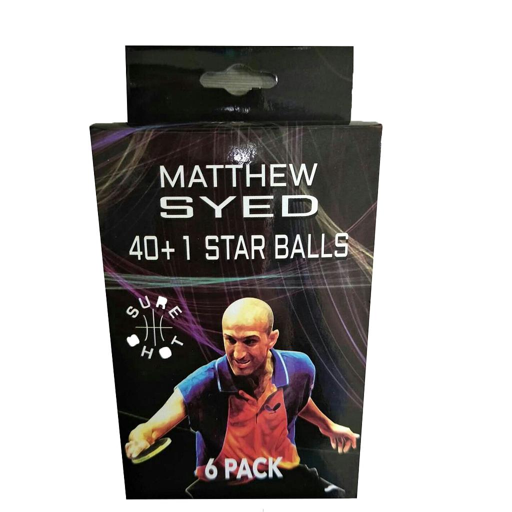 Sure Shot Matthew Syed 1 Star Plastic Table Tennis Balls (Pack of 6)