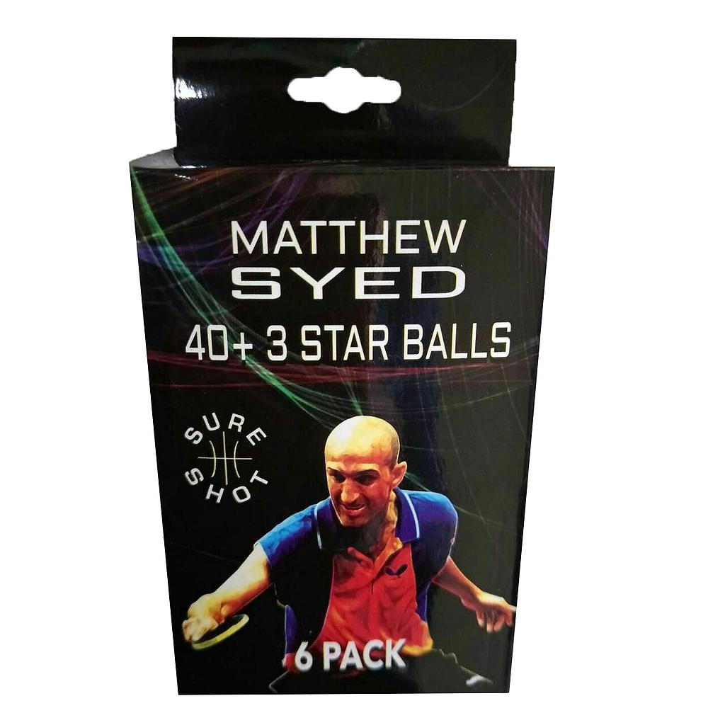 Sure Shot Matthew Syed 3 Star Plastic Table Tennis Balls (Pack of 6)