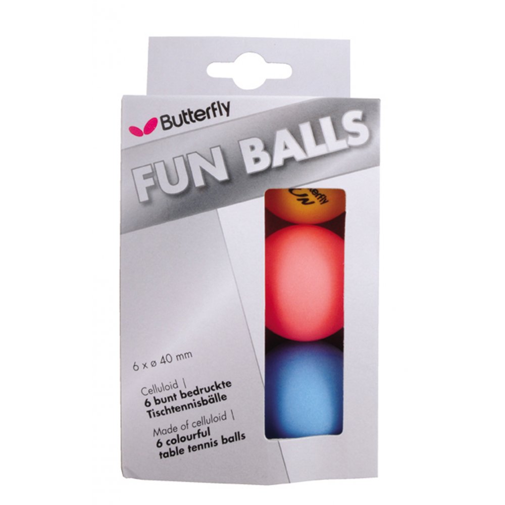 Butterfly Coloured Fun Table Tennis Balls (Pack of 6)